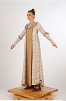  Photos Woman in Historical Dress 32 15th century Historical Clothing a poses beige dress whole body 0002.jpg